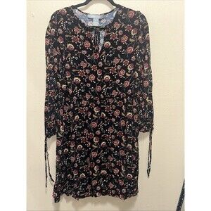 Floral Print Dress Long Sleeve Black Bohemian Mini‎ or Tunic
